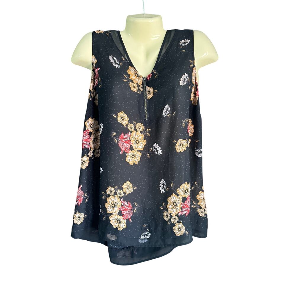 Maurice’s XL Black Floral Sleeveless V Neck Top Blouse